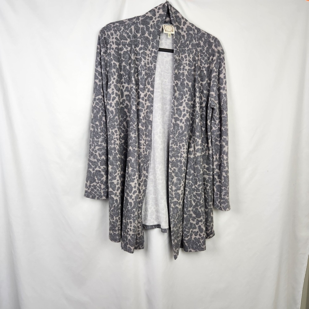 Truself Womens Soft Cardigan Open Front Jacquard‎ Size Small Gray Long Sleeve